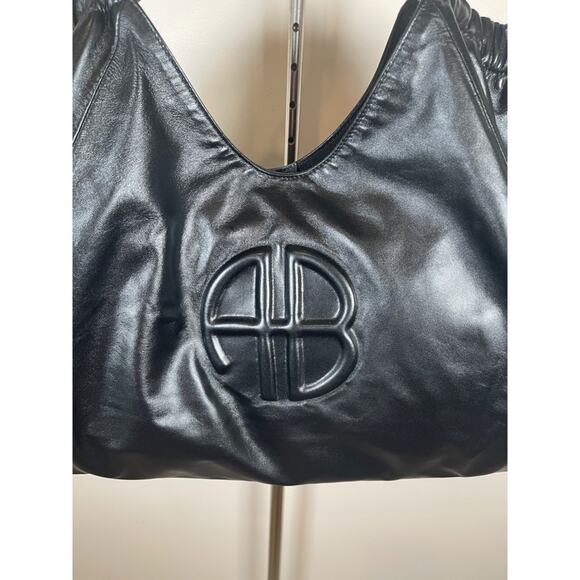Anine Bing Kate Embossed Large Black Lamb Leather Boho Shoulder Tote - Picture 8 of 15